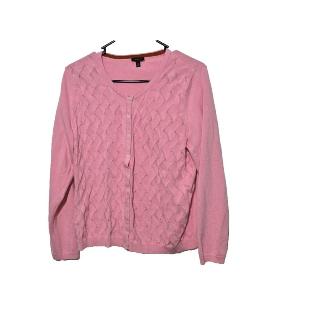 Talbots Cable Knit Cardigan XL Pink Jumper Classic Preppy Buttons Stretchy Comfy